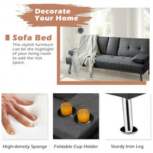 Load image into Gallery viewer, Convertible Folding Futon Sofa Bed Fabric with 2 Cup Holders-Dark Gray