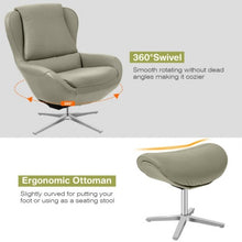 Load image into Gallery viewer, Swivel Top Grain Leather Lounge Armchair Rocking Chair with Ottoman-Gray