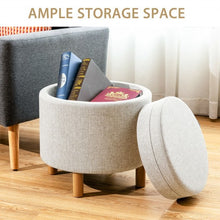 Load image into Gallery viewer, Round Storage Ottoman with Tray Top Accent Padded Footrest-Beige