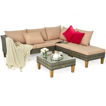 Load image into Gallery viewer, 4PCS Patio Rattan Furniture Set Cushioned Loveseat-Brown