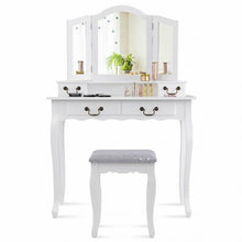 Load image into Gallery viewer, Tri Folding Mirror Makeup Dressing Vanity Set with 4 Drawers-White