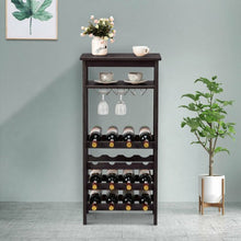 Load image into Gallery viewer, 16 Bottles Bamboo Storage Wine Rack with Glass Hanger-Brown