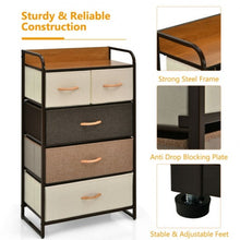Load image into Gallery viewer, 4-Tier Organizer Tower Steel Frame Wooden Top Storage with 5-Drawer Dresser