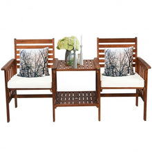 Load image into Gallery viewer, 3 pcs Outdoor Patio Table Chairs Set Acacia Wood Loveseat-White