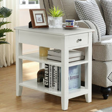 Load image into Gallery viewer, 3-Tier Nightstand Bedside Table Sofa Side with Double Shelves Drawer-White