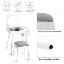 Load image into Gallery viewer, Vanity Table Set with Flip Top Mirror Makeup Dressing Table with Cushioned Stool