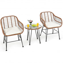 Load image into Gallery viewer, 3 Pcs Patio Rattan Bistro Set with Cushion-White