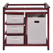 Load image into Gallery viewer, Infant Baby Changing Table w/3 Basket Hamper Diaper Storage Nursery-Cherry