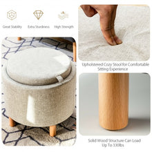 Load image into Gallery viewer, Round Storage Ottoman with Tray Top Accent Padded Footrest-Beige