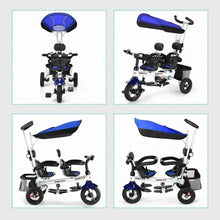 Load image into Gallery viewer, Twins Kids Baby Tricycle With Safety Double Rotatable Seat-Blue