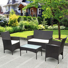 Load image into Gallery viewer, 4 pcs Outdoor Patio Rattan Wicker Cushioned Sofa Table-Dark Brown