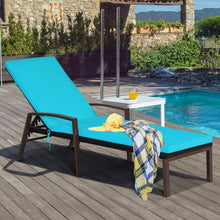 Load image into Gallery viewer, Patio Rattan Lounge Chaise Recliner with Back Adjustable Cushioned-Turquoise
