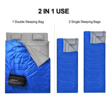 Load image into Gallery viewer, 2 Person Waterproof Sleeping Bag with 2 Pillows-Blue