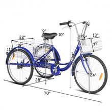Load image into Gallery viewer, 24" Single Speed 3-wheel Bicycle Adult Tricycle Seat-Blue