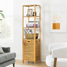 Load image into Gallery viewer, Bamboo Tower Hamper Organizer with 3-Tier Storage Shelves-Natural