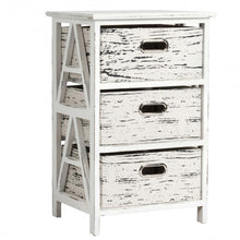 Load image into Gallery viewer, Vintage Wood Frame End Table Chest with 3 Fabric Drawers