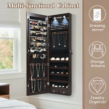 Load image into Gallery viewer, Wall and Door Mounted Mirrored Jewelry Cabinet with Lights-Brown
