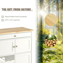 Load image into Gallery viewer, Kitchen Cart with Rubber Wood Top 3 Tier Wine Racks 2 Cabinets-White