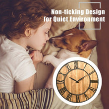 Load image into Gallery viewer, 30" Round Wall Clock Decorative Wooden Silent Clock with Battery