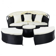 Load image into Gallery viewer, 2-in-1 Outdoor Patio Rattan Round Retractable Canopy Daybed