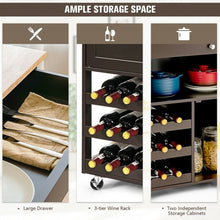 Load image into Gallery viewer, Kitchen Cart with Rubber Wood Top 3 Tier Wine Racks 2 Cabinets-Brown