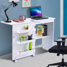 Load image into Gallery viewer, White Folding Swing Craft Table Storage Shelves Cabinet