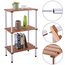 Load image into Gallery viewer, 3-Tier Wood Slat Storage Rack Display Shelving