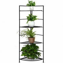 Load image into Gallery viewer, 4 Tier Folding Metal Shelf Plant Stand Storage Open Shelf Corner Display Rack