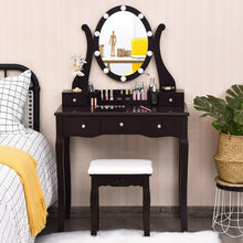 Load image into Gallery viewer, Touch Switch Makeup Dressing Vanity Table Set with 10 Light Bulbs-Coffee