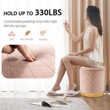 Load image into Gallery viewer, Round Storage Ottoman with Exquisite Pattern and Golden Metal Base for Bedroom