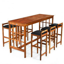 Load image into Gallery viewer, 7-Piece Patio Bar Set Outdoor Dining Table Stool Wood Furniture