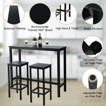 Load image into Gallery viewer, 3 Pieces Bar Table Counter Breakfast Bar Dining Table with Stools-Black