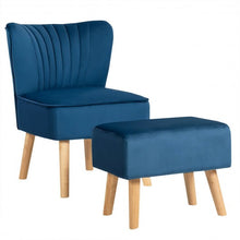 Load image into Gallery viewer, Leisure Chair and Ottoman Padded Velvet Tufted Sofa Set -Blue