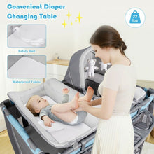 Load image into Gallery viewer, 4-in-1 Convertible Portable Baby Play yard with Toys and Music Player-Blue
