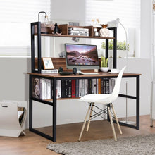 Load image into Gallery viewer, Storage Writing Desk Computer Desk with Hutch & Bookshelf-Walnut