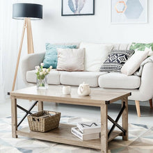 Load image into Gallery viewer, Rustic Accent Coffee Table Metal X Shaped Side Cocktail Table with Storage Shelf