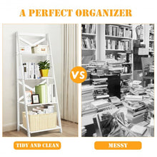 Load image into Gallery viewer, 4-tier Leaning Free Standing Ladder Shelf Bookcase-White