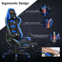 Load image into Gallery viewer, Massage LED Gaming Chair with Lumbar Support & Footrest-Blue