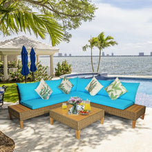 Load image into Gallery viewer, 4PCS Patio Rattan Furniture Set with Wooden Side Table