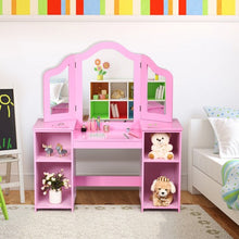 Load image into Gallery viewer, Kids Tri Folding Mirror Makeup Dressing Vanity Table Set-Pink