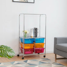 Load image into Gallery viewer, 6 Drawer Rolling Storage Cart with Hanging Bar -Multicolor