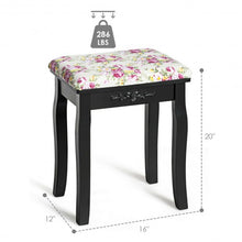 Load image into Gallery viewer, Vanity Wood Dressing Stool Padded Piano Seat with Rose Cushion-Black