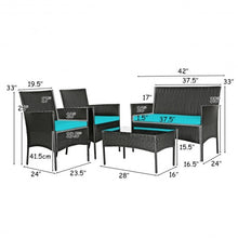 Load image into Gallery viewer, 4 Pcs Patio Rattan Cushioned Sofa Furniture Set w/Tempered Glass Coffee Table