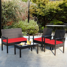 Load image into Gallery viewer, 4PCS Patio Rattan Furniture Set Cushioned Loveseat Armrest Garden-Red
