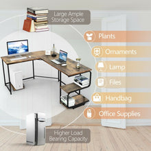 Load image into Gallery viewer, Reversible L-Shaped Computer Study Table with Shelves-Rustic Brown