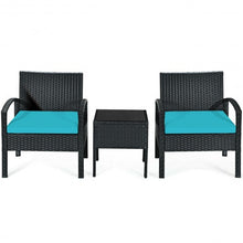 Load image into Gallery viewer, 3 Pieces Outdoor Rattan Patio Conversation Set with Seat Cushions-Turquoise