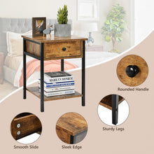 Load image into Gallery viewer, Industrial End Side Table Nightstand with Drawer Shelf-Rustic Brown