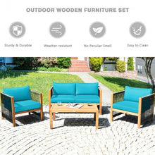 Load image into Gallery viewer, 4 Pcs Acacia Wood Outdoor Patio Furniture Set with Cushions-Turquoise