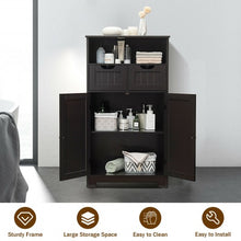 Load image into Gallery viewer, Bathroom Wooden Side Cabinet with 2 Drawers and 2 Doors-Coffee