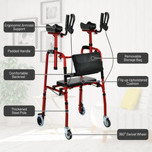 Load image into Gallery viewer, Folding Auxiliary Walker Rollator with Brakes Flip-Up Seat Bag Multifunction-Red
